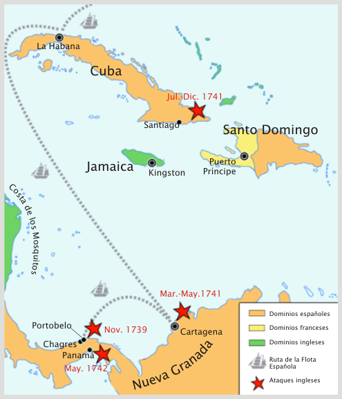 British operations in the Caribbean Sea during the War of Jenkins' Ear. Image Credit.