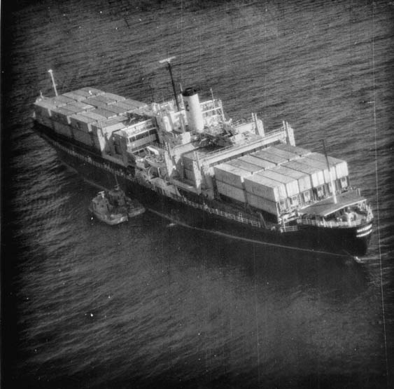 Aerial surveillancs showing two Khmer Rough gunboats during the initial seiziing of the SS Mayaguez.