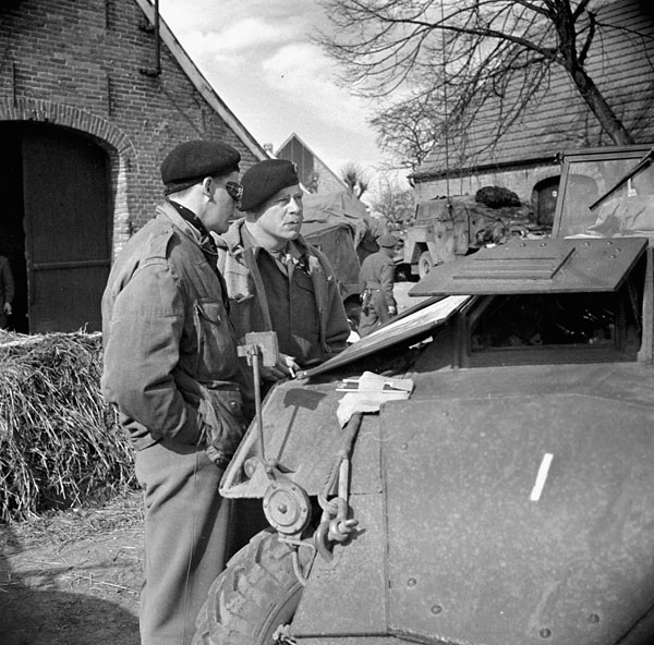 Brigadier Robert Moncel (left) and Major General Christopher Vokes, 10 April 1945.