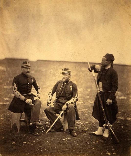 Two French Zouaves officers and one private.