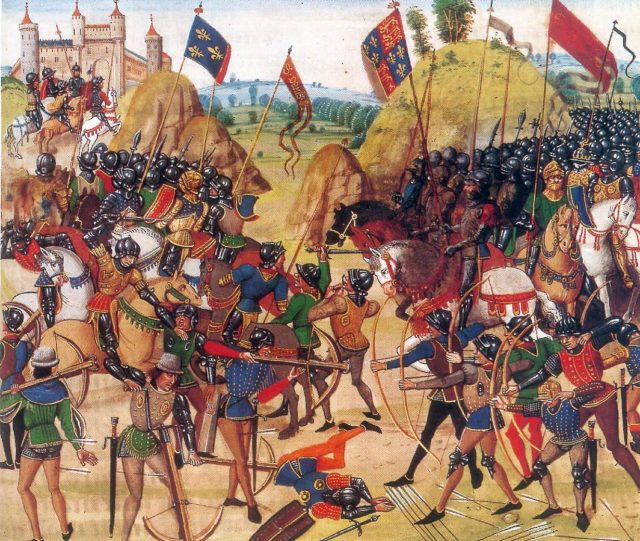 Battle of Crécy (1346) between the English and French in the Hundred Years' War.