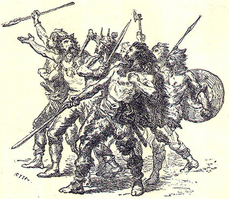 Germanic tribal warriors-Courtesy of Heritage History, from Soldiers and Sailors, C.F. Horn.