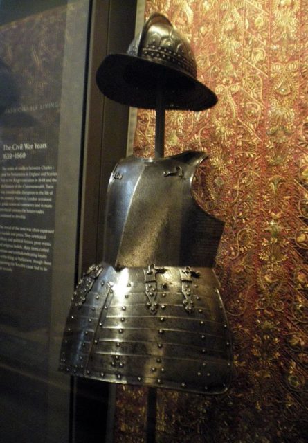 Pikeman's helmet (top) and breastplate (bottom) about 1620 Steel Made in England Source: art_traveller