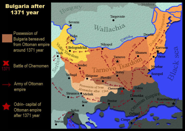 The Territories of Bulgaria and the Balkans before the Battle. You can see Chernomen marked with an X