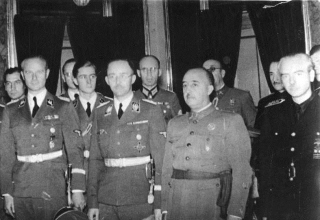 (Left to right: Karl Wolff, Heinrich Himmler, Francisco Franco, Serrrano Suñer, c. 1940)
