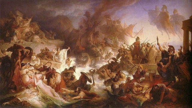 the churning mass of ships at Salamis almost resembled a land battle at some parts.