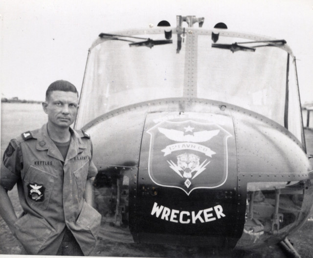 U.S. Army Maj. Charles Kettles, posing in front of a 121st Aviation Company UH-1H, during his second Vietnam tour of duty, 1969. (Photo courtesy of Retired U.S. Army Lt. Col. Charles Kettles)