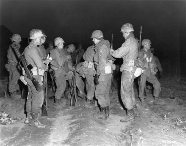 US 3rd infantry troops, before Imjin River patrol, Korea 17-April-1951