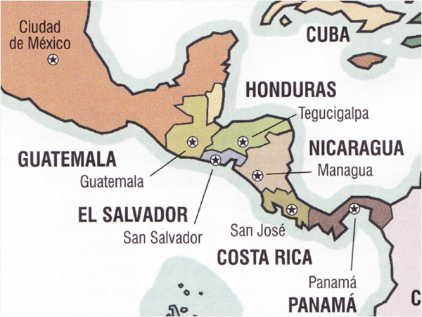 Map of Honduras and El Salvador