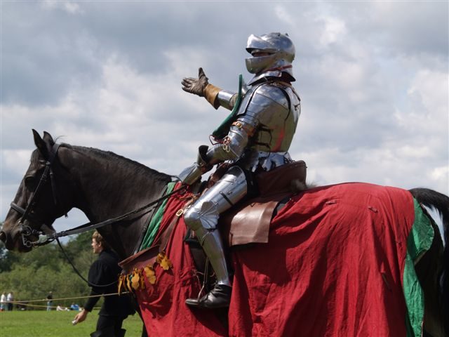 Mounted knight at the Tewkesbury Medieval Festival. Photo Credit.