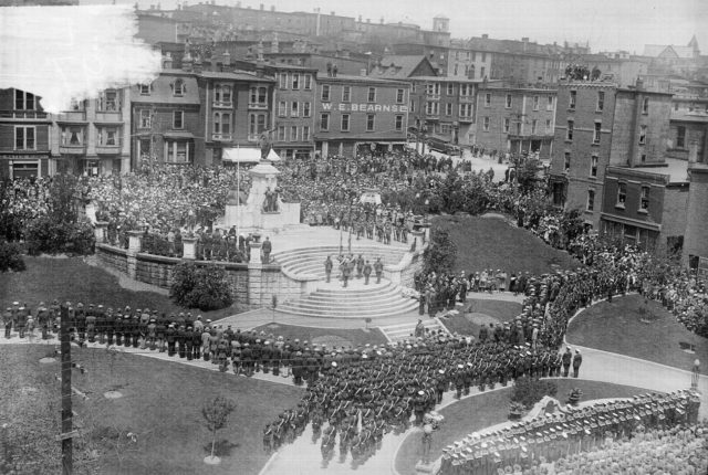 Field Marshal Haig unveiling the National War Memorial in St. John's, Newfoundland. Memorial Day 1 July 1924.