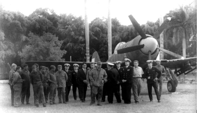 The visiting Soviet naval aviators at the Playa Girón Museum.