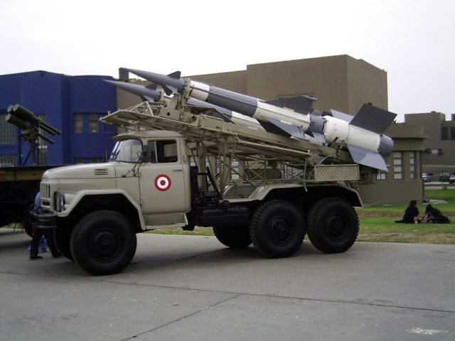 A Peruvian Airforce Surface to Air Missile System. A soviet system in use since the 1960s, the Shining Path may have had access to weapons like this. Courtesy of Wikipedia