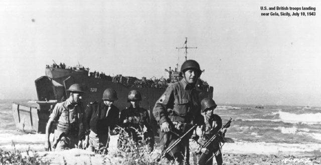 U.S. and British troops landing near Gela, Sicily. 10 July 1943. [U.S. Army Photo]