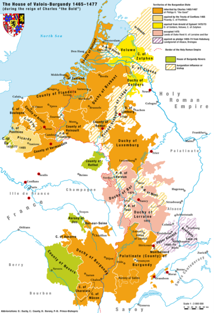 Territories of the house of Valois-Burgundy during the reign of Charles the Bold. Photo Credit.