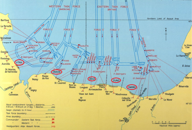 The five sites of the D-Day landings Image Source: Wikipedia