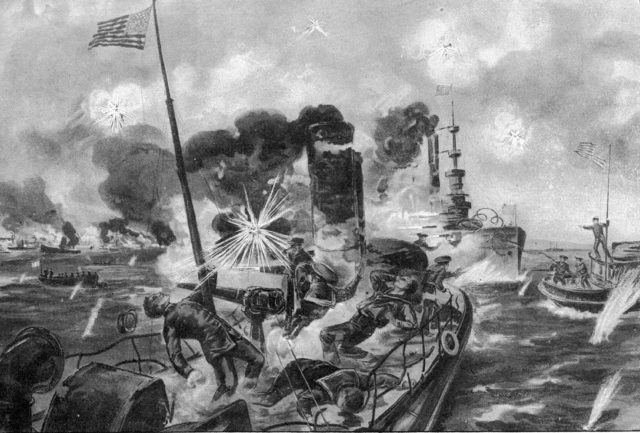 A contemporary artist's depiction of Ensign Bagley's death. Source:History.Navy.Mil/ Public Domain