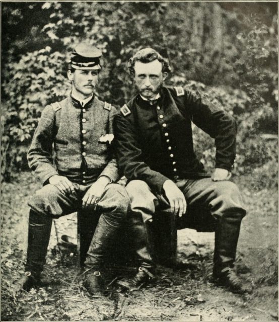 Custer, then a Second Lieutenant, with former classmate and current prisoner, Lieutenant J.B. Washington at Fair Oaks