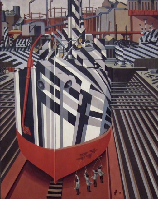 Edward Wadsworth's 1919 oil-on-canvas "Dazzle-ships in Drydock at Liverpool" Image Source: Wikipedia
