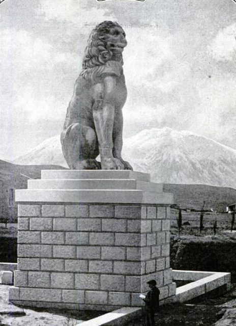 The massive Lion of Chaeronea. it marks the graves of the brave but short-lived glory of the Sacred Band. Image by Wikipedia.