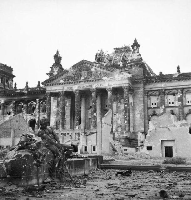 The Reichstag on June 3, 1945 after Soviet troops captured it<br /> Image Source: &lt;http://www.iwm.org.uk/collections/search?query=BU+8573&gt;