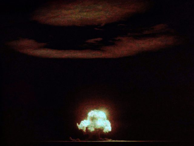 Jack Aeby's photo of the Trinity nuclear detonation. Photo via Wikipedia. 