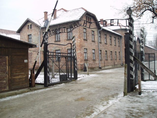 The infamous Arbeit Macht Frei sign at Auschwitz, which Kazimierz and his team escaped under.