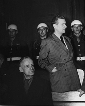 Baldur von Schirach (standing) during Nuremberg Trials.