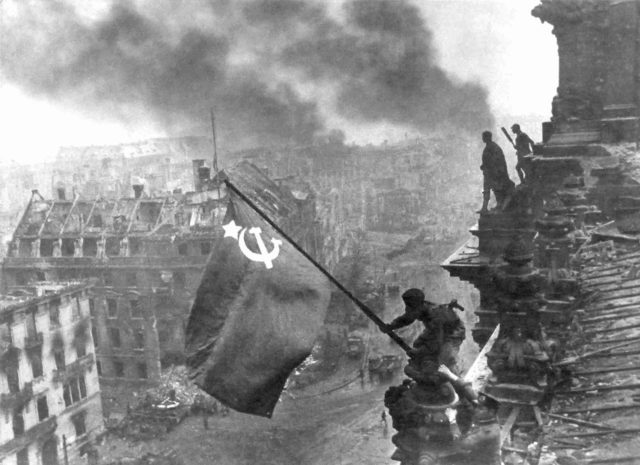 Raising the Soviet flag over the Reichstag