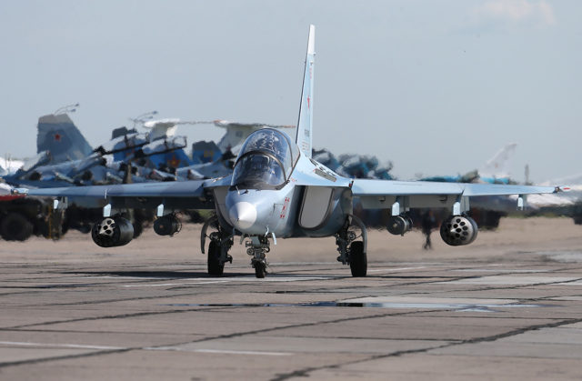 Russian Airforce Yak-130 light attack plane at Aviadarts military exercise at Dyagilevo Airbase, Ryazan. Russia. (Photo by Fyodor Borisov/Transport-Photo Images)