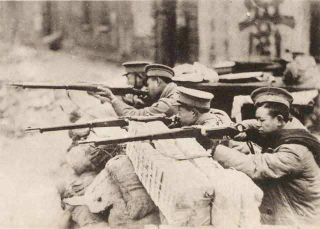 Chinese military police in Combat in May 1932, during the Sino-Japanese conflict. Wikipedia / Public Domain