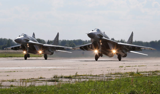 Russian Airforce MiG-29SMT fighter at Aviadarts military exercise at Dyagilevo Airbase, Ryazan. Russia. (Photo by Fyodor Borisov/Transport-Photo Images)