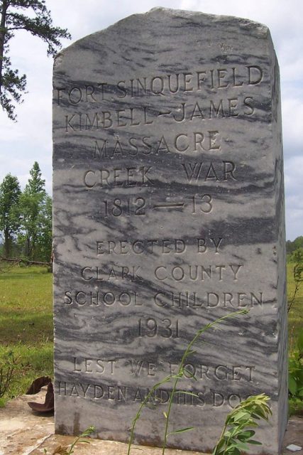 Fort Sinquefield Site marker near Whatley, Clarke County, Alabama. Wikipedia / Jeffrey Reed / CC BY-SA 3.0