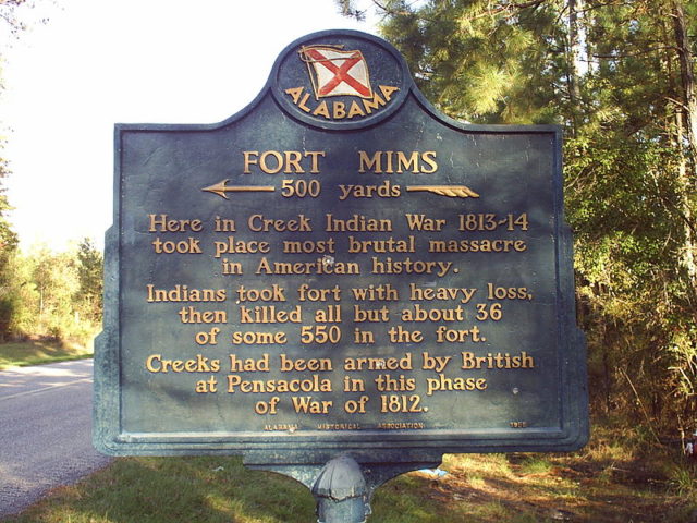 Alabama Historical Association Fort Mims marker. Wikipedia / Public Domain