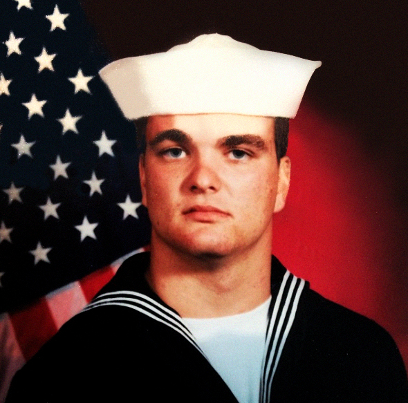Henderson is pictured in his naval uniform during his recruit training in San Diego during the summer of 1989. Courtesy of Chris Henderson