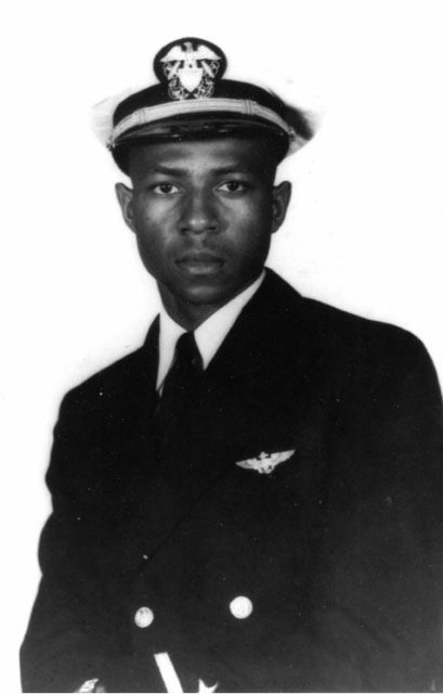 Ensign Jesse L. Brown, born the son of an impoverish sharecropper grew up to be the first African American pilot in the United States Navy. His commissioning came amid the beginning of the Civil Rights movement in the Untied States and was full of press coverage. Sadly, he was shot down over North Korea. He was survived by his wife, Daisy Brown. Source: wiki/public domain