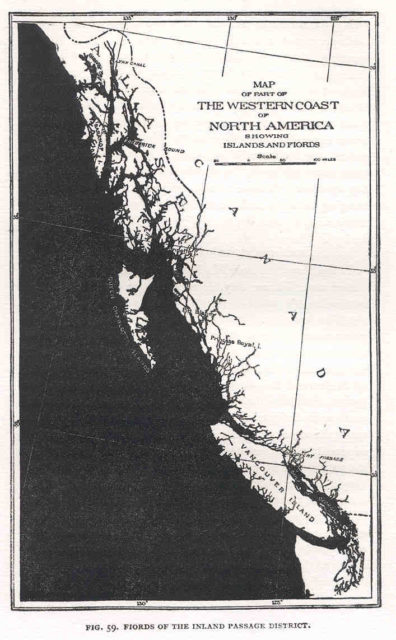 The islands of the Inside Passage where the bomb was dropped. Image: Wikipedia/ Public Domain.