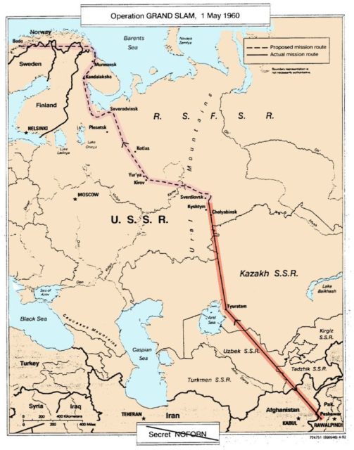 U-2 "GRAND SLAM" flight plan on 1 May 1960, from CIA publication 'The Central Intelligence Agency and Overhead Reconnaissance; The U-2 And Oxcart Programs, 1954-1974', declassified 25 June 2013. Wikipedia / Public Domain