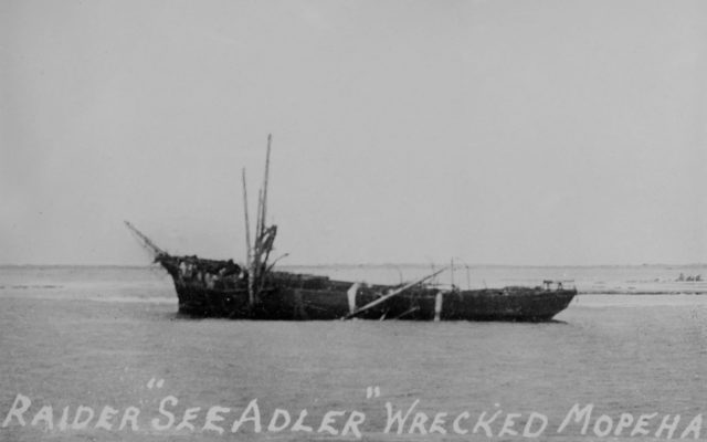 the eventual wreck of the Seeadler. The crew destroyed her after taking all materials and provisions they could. Source: wiki/public domain