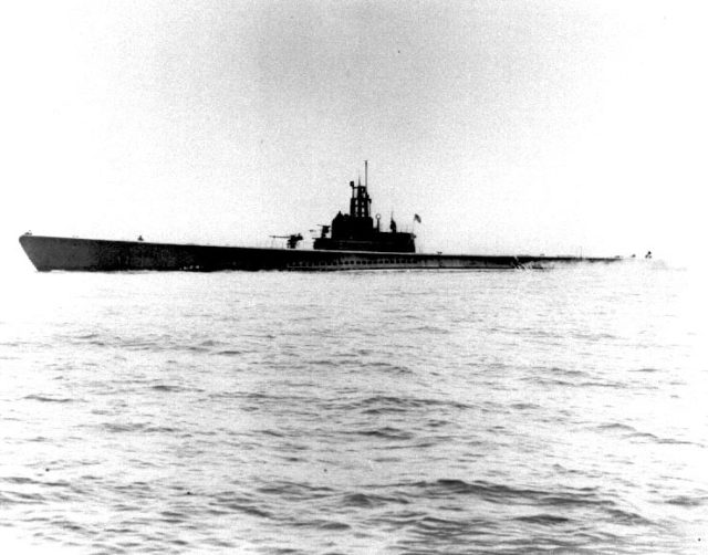 USS Sculpin heading out to sea in 1943 via commons.wikimedia.org Public Domain