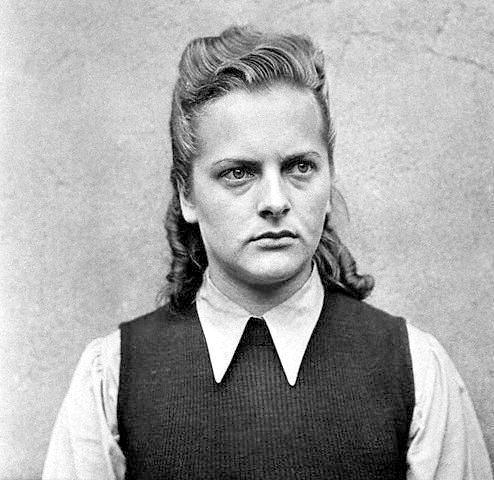 Mugshot of Bergen-Belsen guard Irma Grese (1923-1945) at Celle awaiting trial, August 1945.