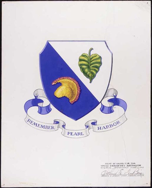 the coast of arms for the 100th Infantry Battalion. Image Source: Wikimedia Commons/ public domain