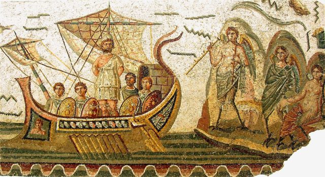 Mosaic of a Roman galley.