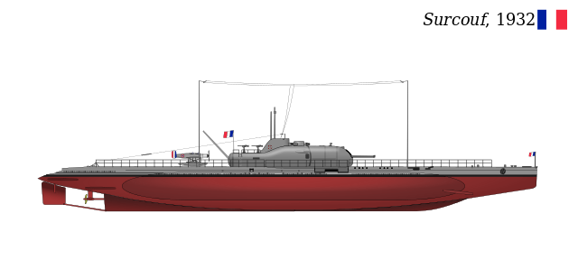 Surcouf in her 1932 configuration. By Rama - Own work, CC BY-SA 2.0 fr, https://commons.wikimedia.org/w/index.php?curid=26044796