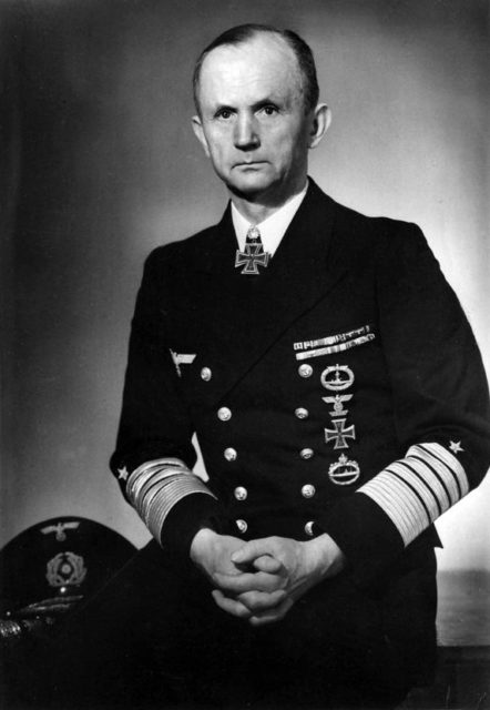 Großadmiral Karl Donitz wearing both the World War II and World War I versions of the U-boat war badge on his tunic (Wikipedia / Public Domain)
