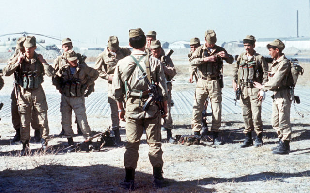 A Soviet Spetsnaz (special operations) group prepares for a mission in Afghanistan.