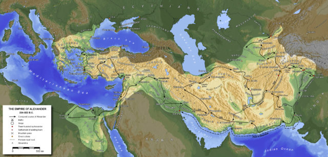 Alexander's massive empire was almost cut short outside of Persepolis. Image By Generic Mapping Tools, CC BY-SA 3.0, Wikipedia