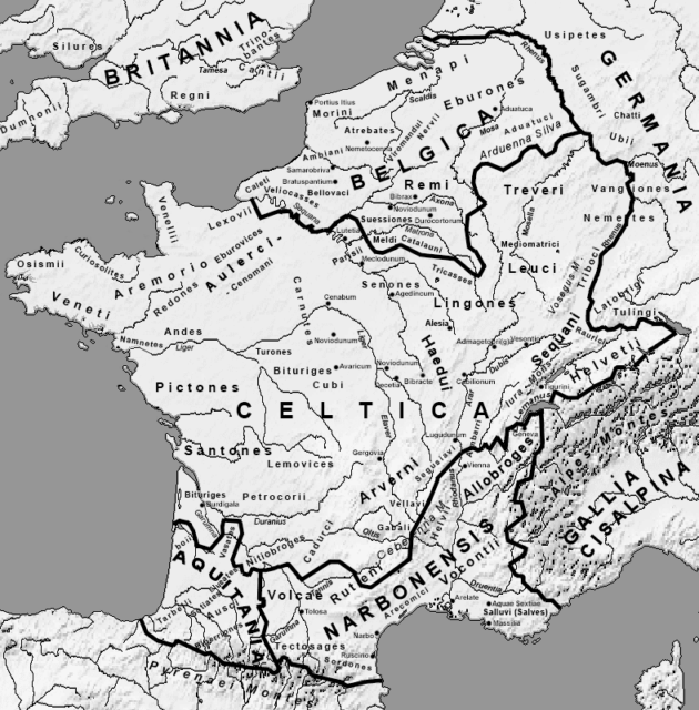 A map of Gaul showing all the tribes and cities mentioned in the Gallic Wars. Image Credit.