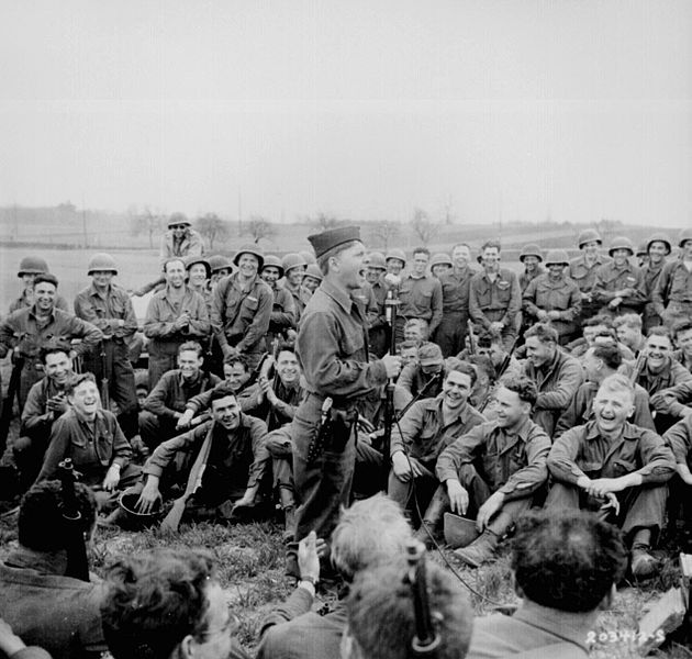 Actor Mickey Rooney performing impressions in front of some of his fellow soldiers during World War II. NARA World War II Photos/Wikipedia/Public Domain