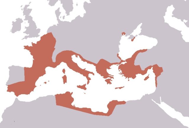 The extent of the Roman Republic in 40 BC after Caesar's conquests.